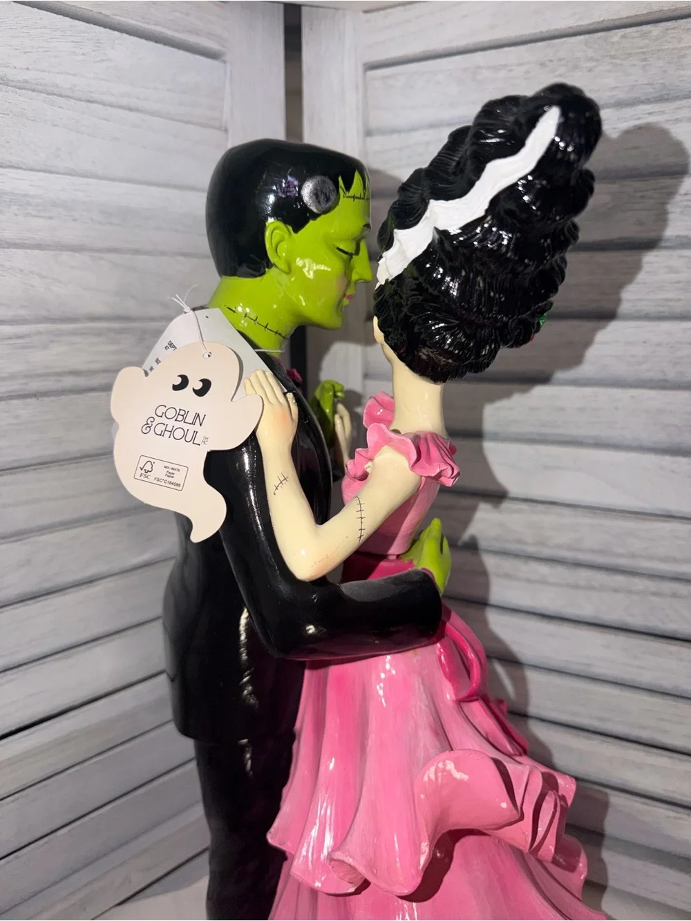 Dancing Pink Bride and Frankenstein Groom Figurine - Halloween Decor